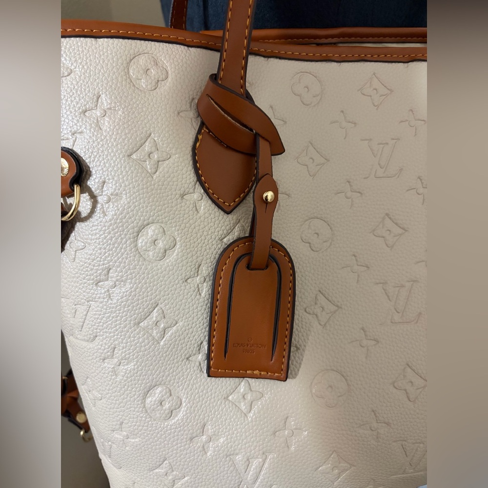 Fashion Soft Leather Trendyol Neverfull Cream & Brown Leather Tote with Pouch - Picture 12 of 15